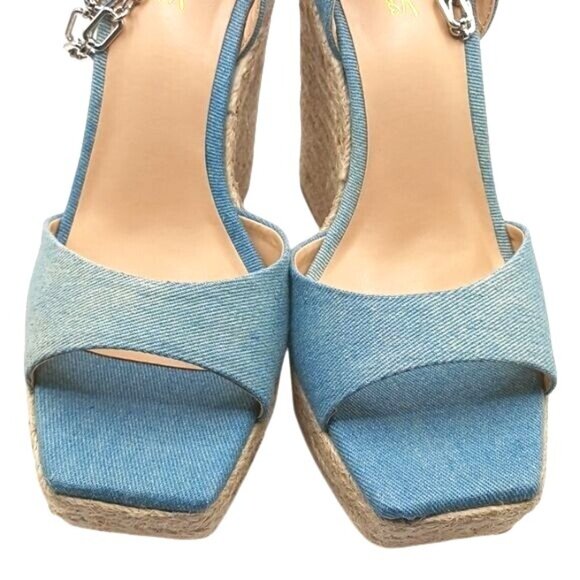 NEW Thalia Sodi Caden Chain Wedges Espadrilles in Denim Ombre Fabric, Size 8.5 - Picture 5 of 9